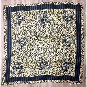 Flori Roberts Scarf Womens Gold Leopard Tiger Animal Print Square Career Chic
